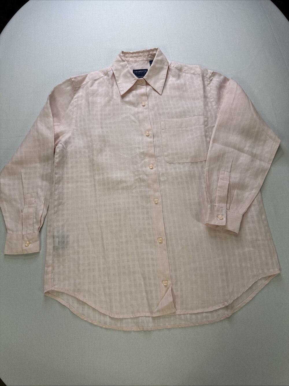 Vintage Liz Claiborne LizSport Irish Linen Button Front Shirt Womens S Pink